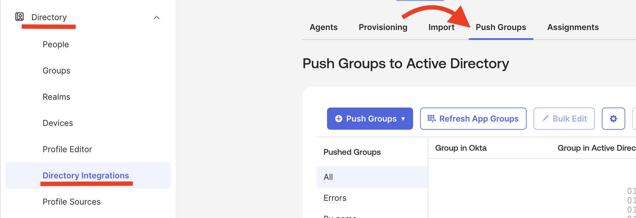 Push Groups tab