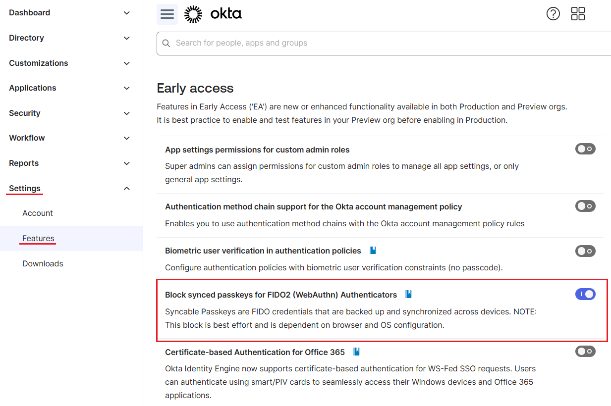 Block synced Passkeys for FIDO2 (WebAuthn) Authenticators