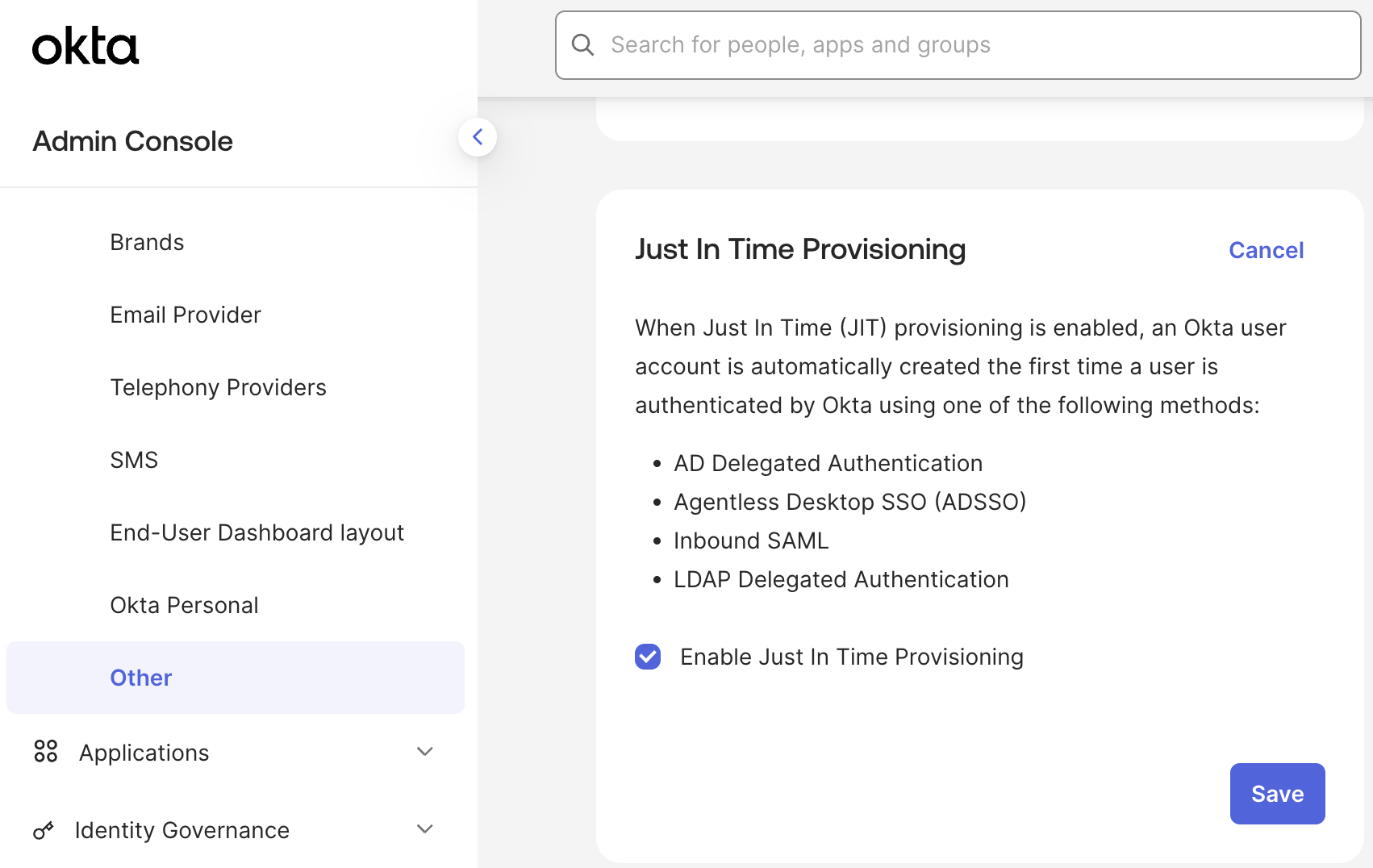 Enable Just In Time Provisioning