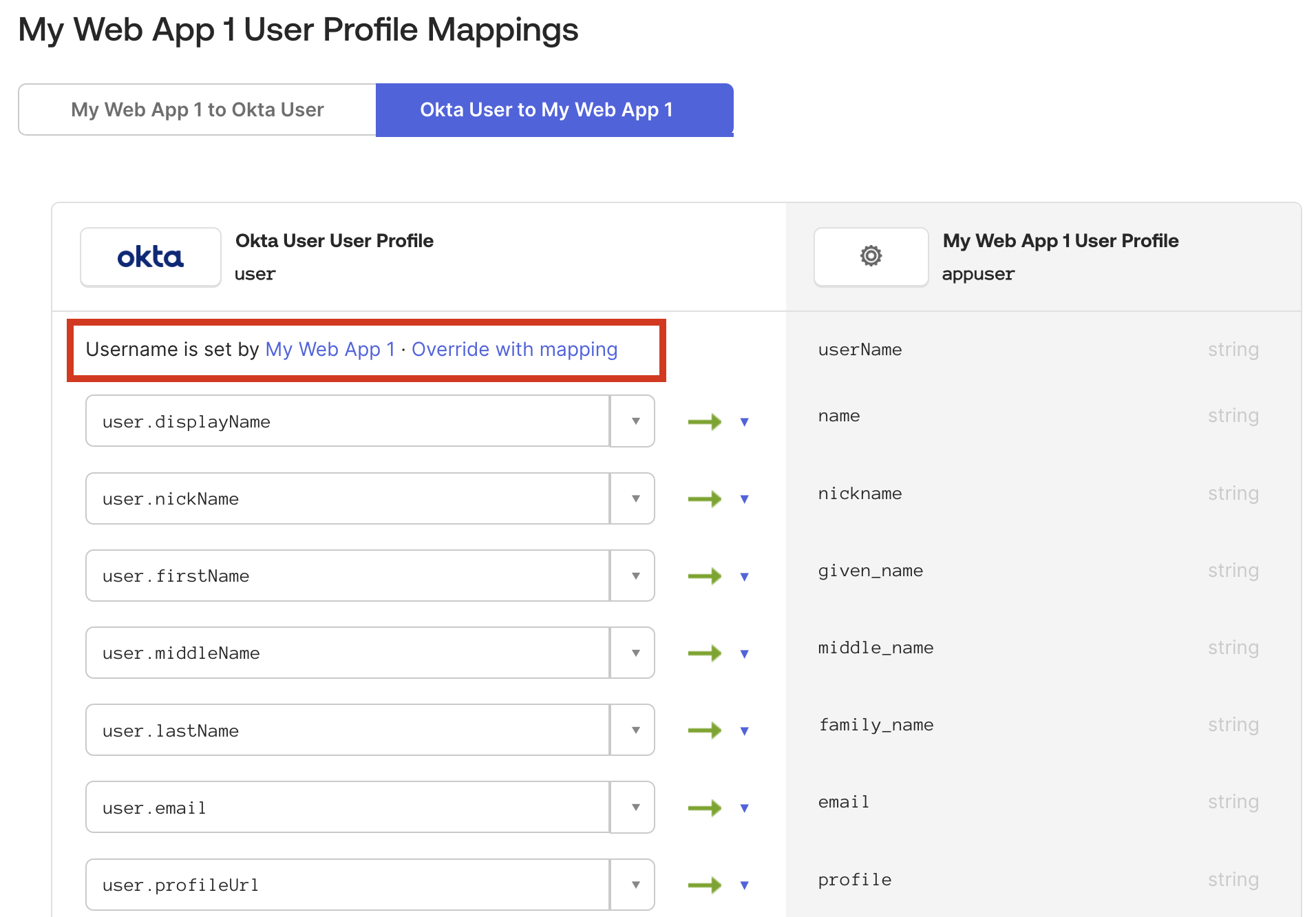 profile mappings section