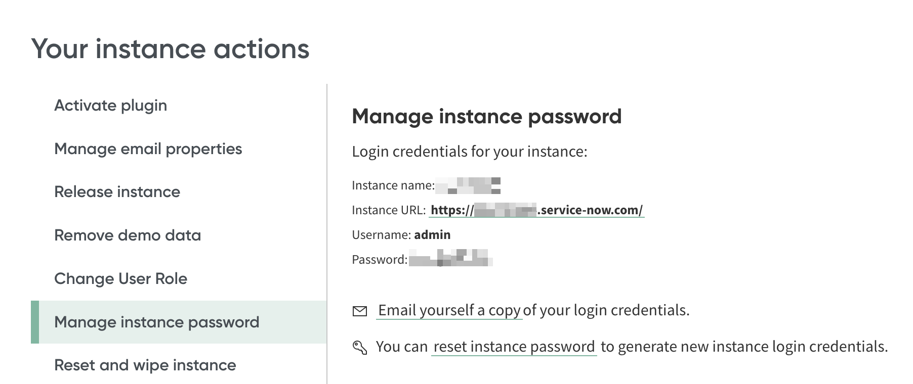 Manage instance password