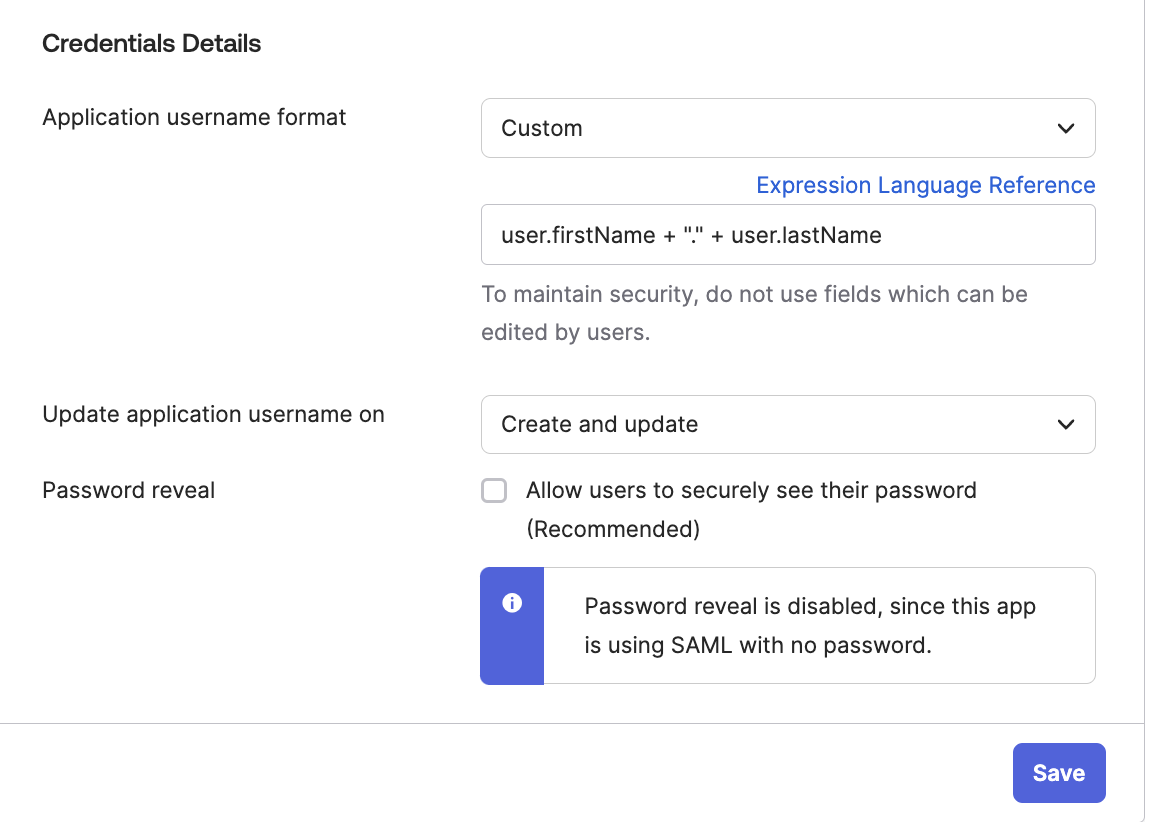 Credentials details
