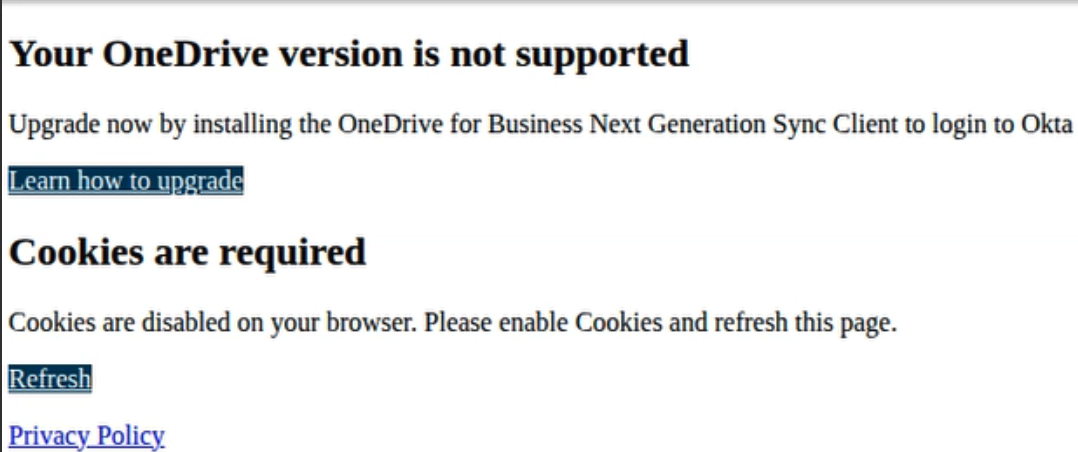 Your OneDrive version is not supported