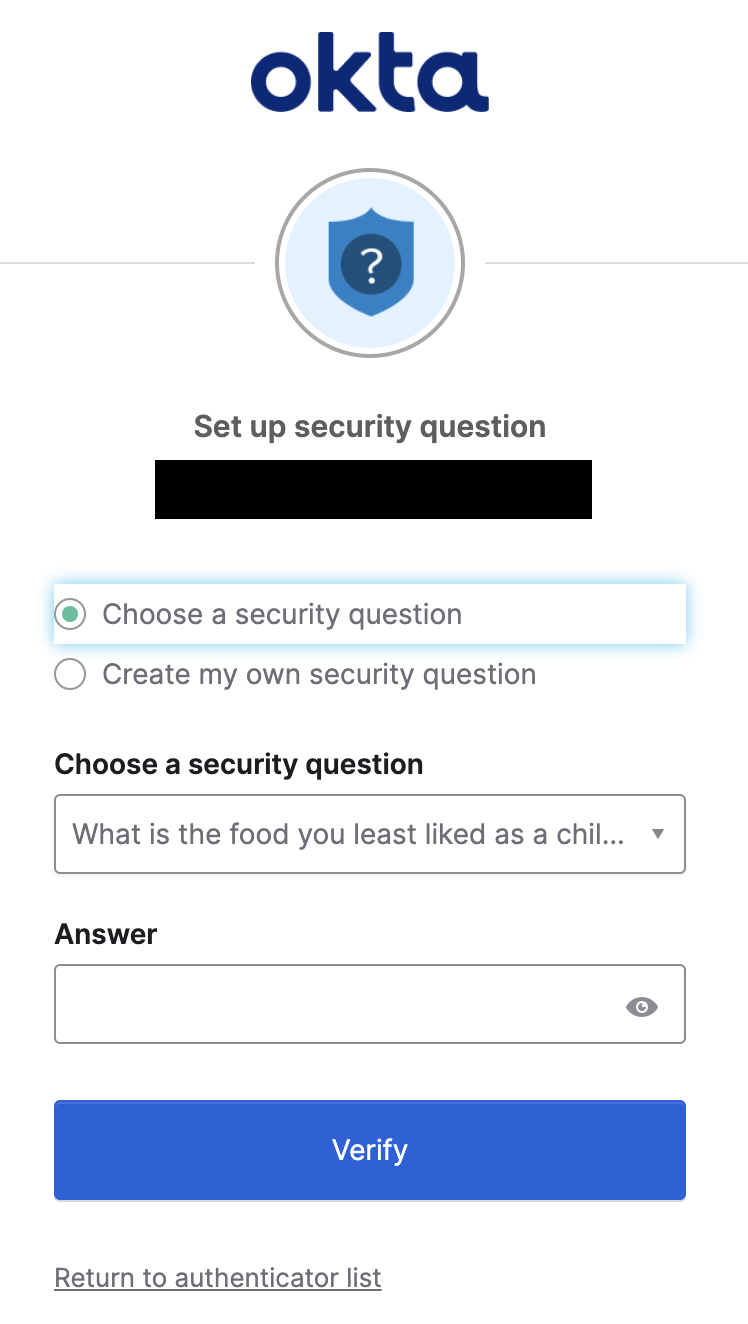 Setting up security question