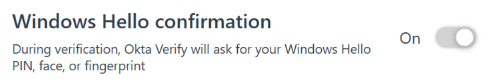 Windows Hello Confirmation toggle