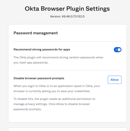 Okta Browser Plugin Settings