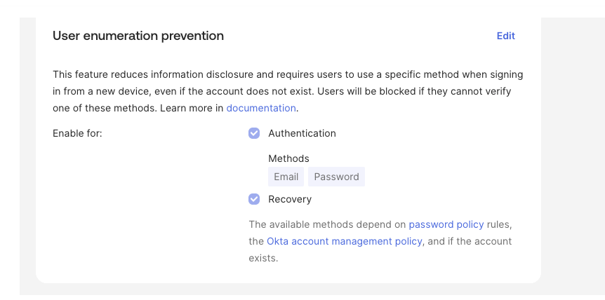 User Enumeration prevention