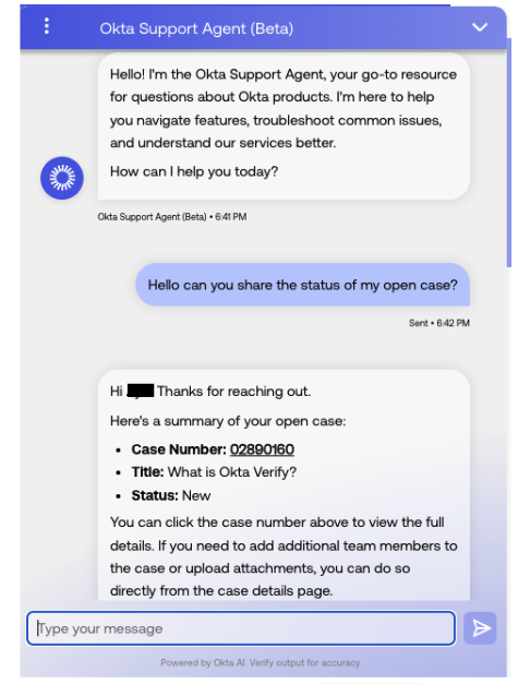Okta Support Agent Authenticated Experience