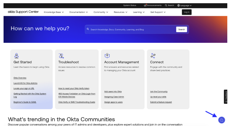 Okta Support Center Home Page