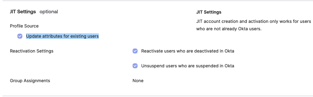 JIT Settings