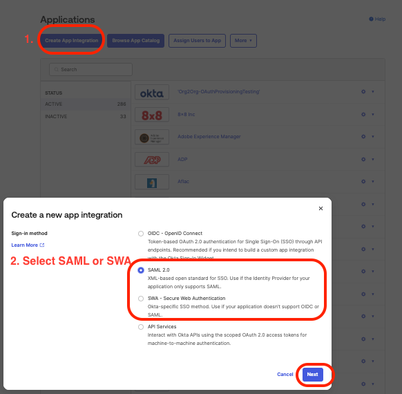 SAML 2.0 option