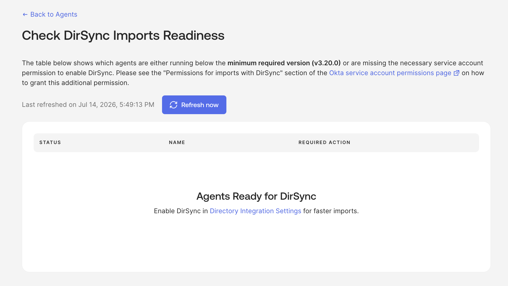 Agents Ready for Dirsync Confirmation