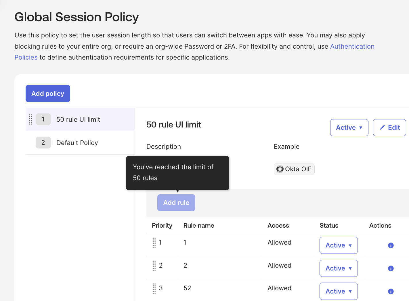 Global Session Policy