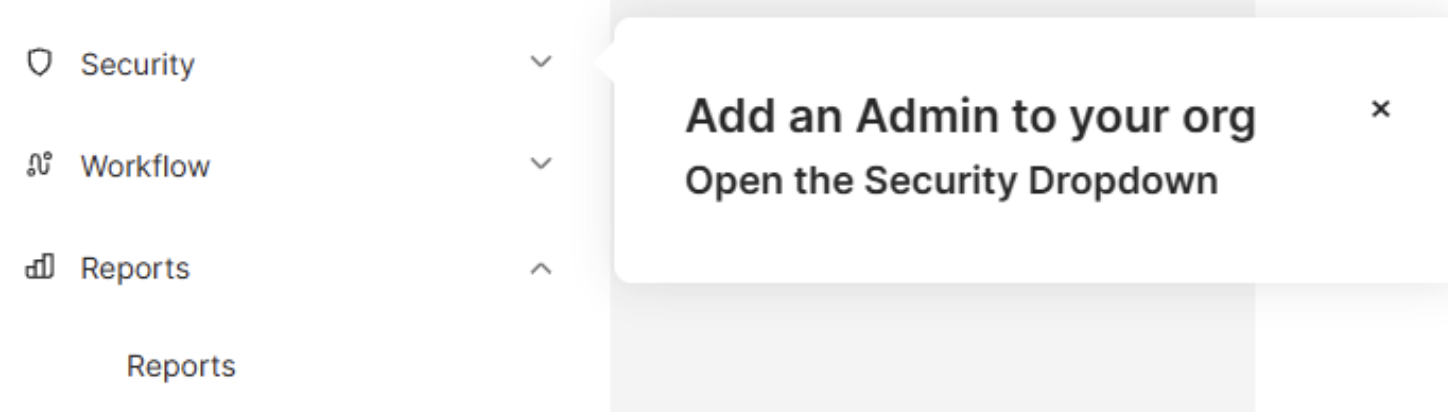 "Add an Admin to your Org" pop-up