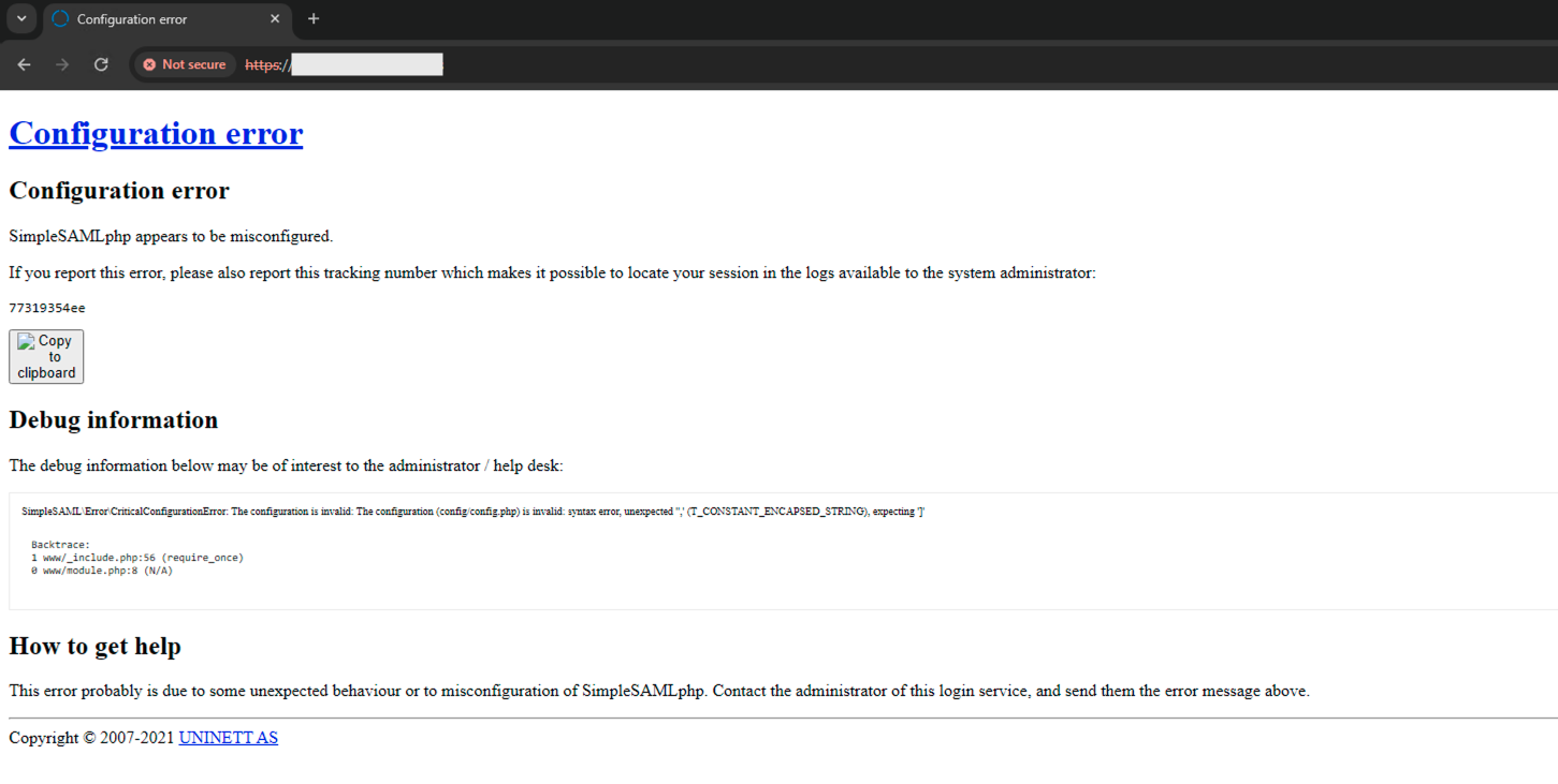 SimpleSAML.php appears to be misconfigured.