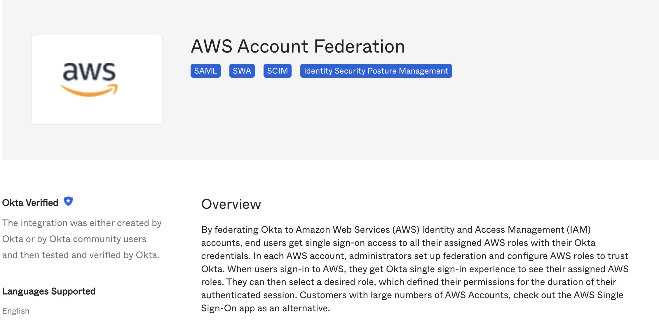 AWS Account Federation in the OIN catalog