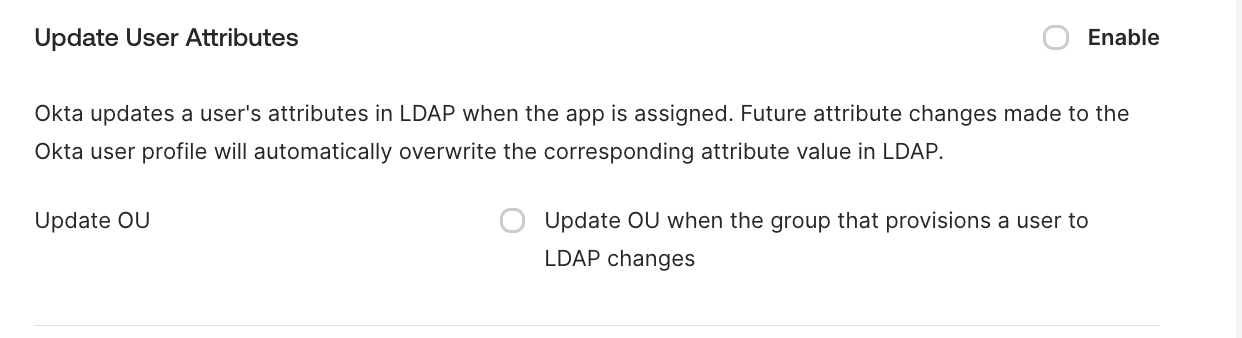 The Update OU when the group that provisions a user to LDAP changes option enabled in the Provisioning tab