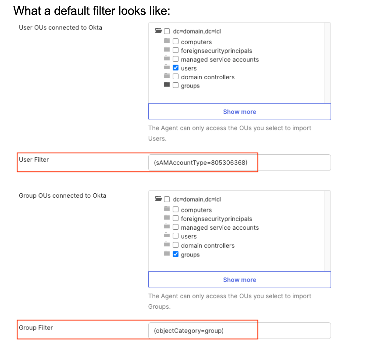 Standard Directory LDAP filters and default Active Directory LDAP filters are not impacted