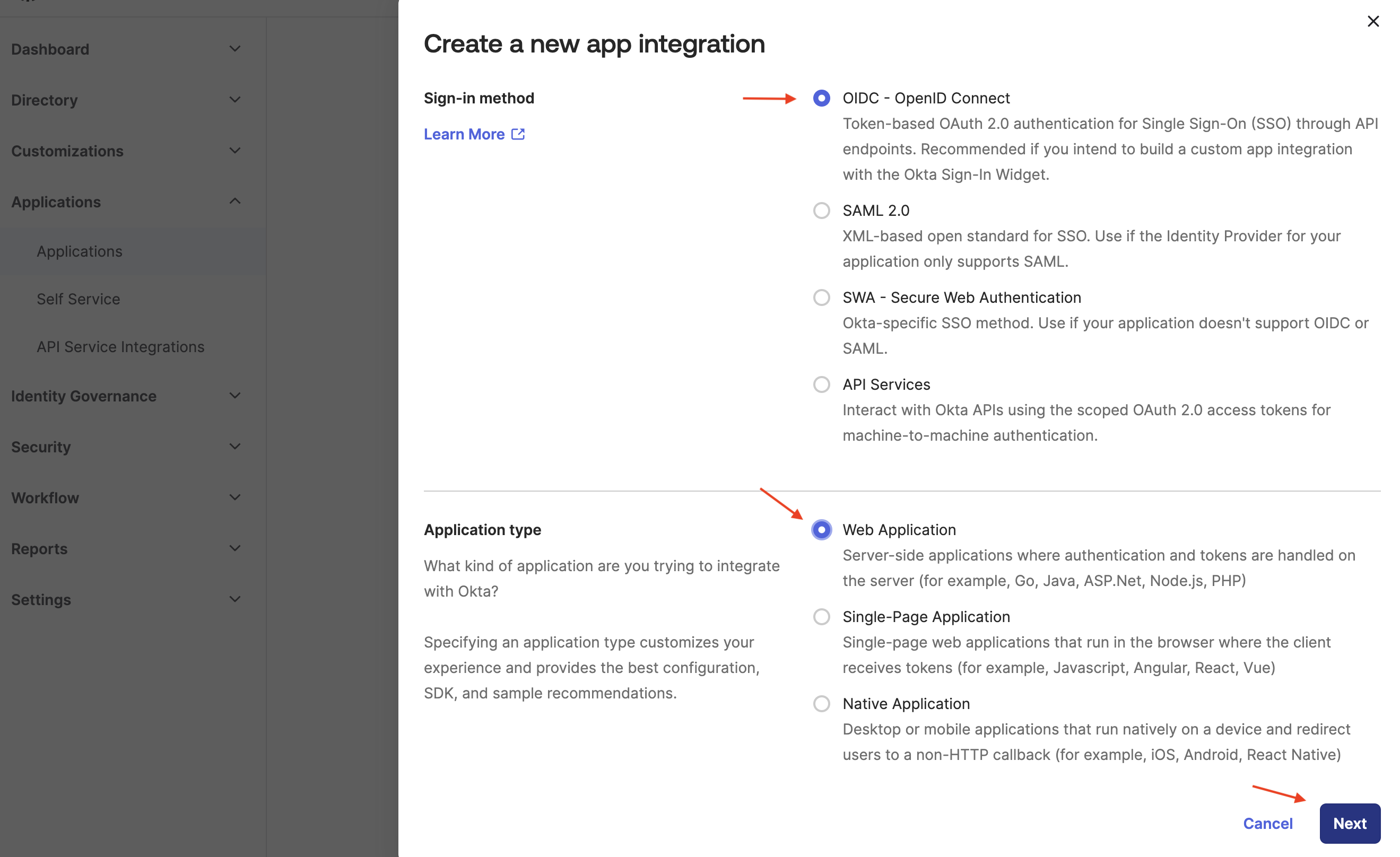 Create a new app integration