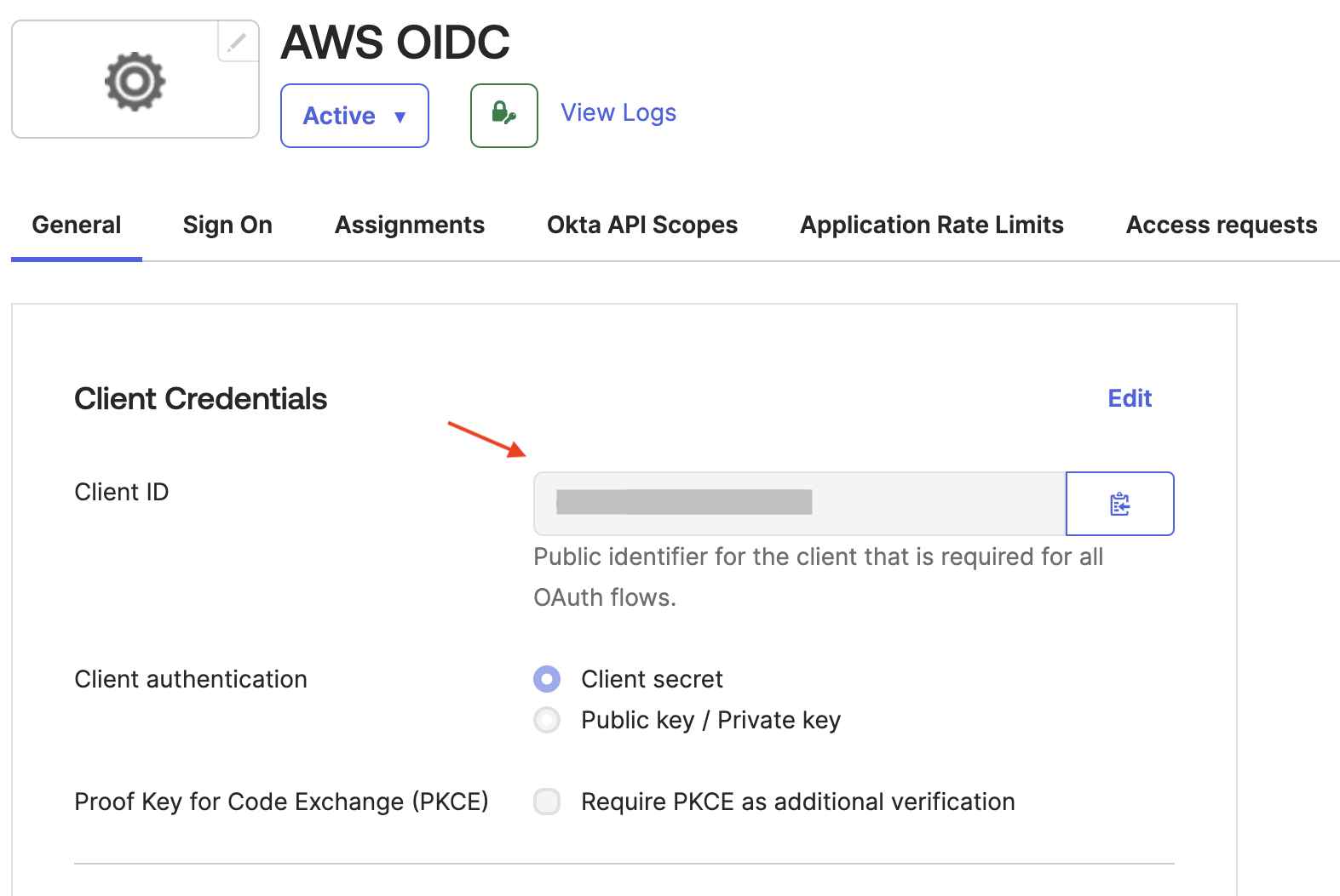 AWS OIDC APP - Client ID from General Tab