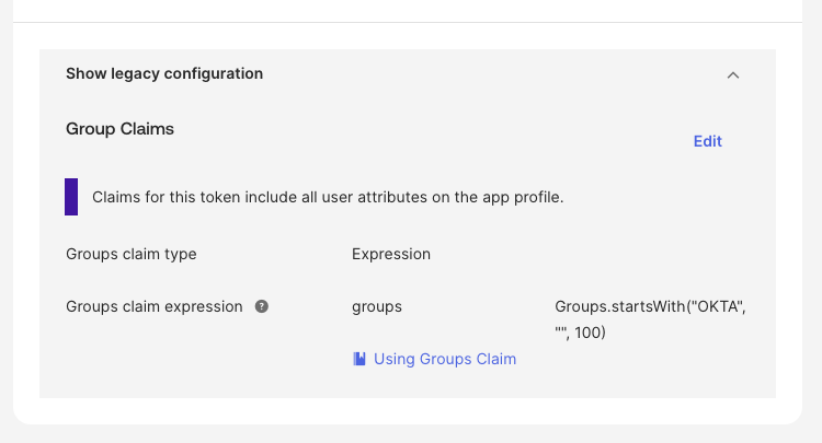 Legacy groups claim configuration