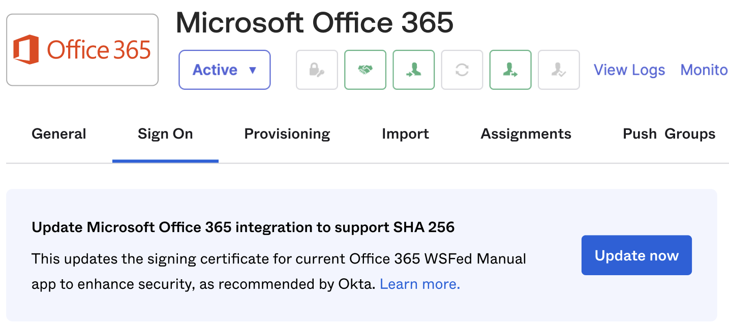Sign On tab