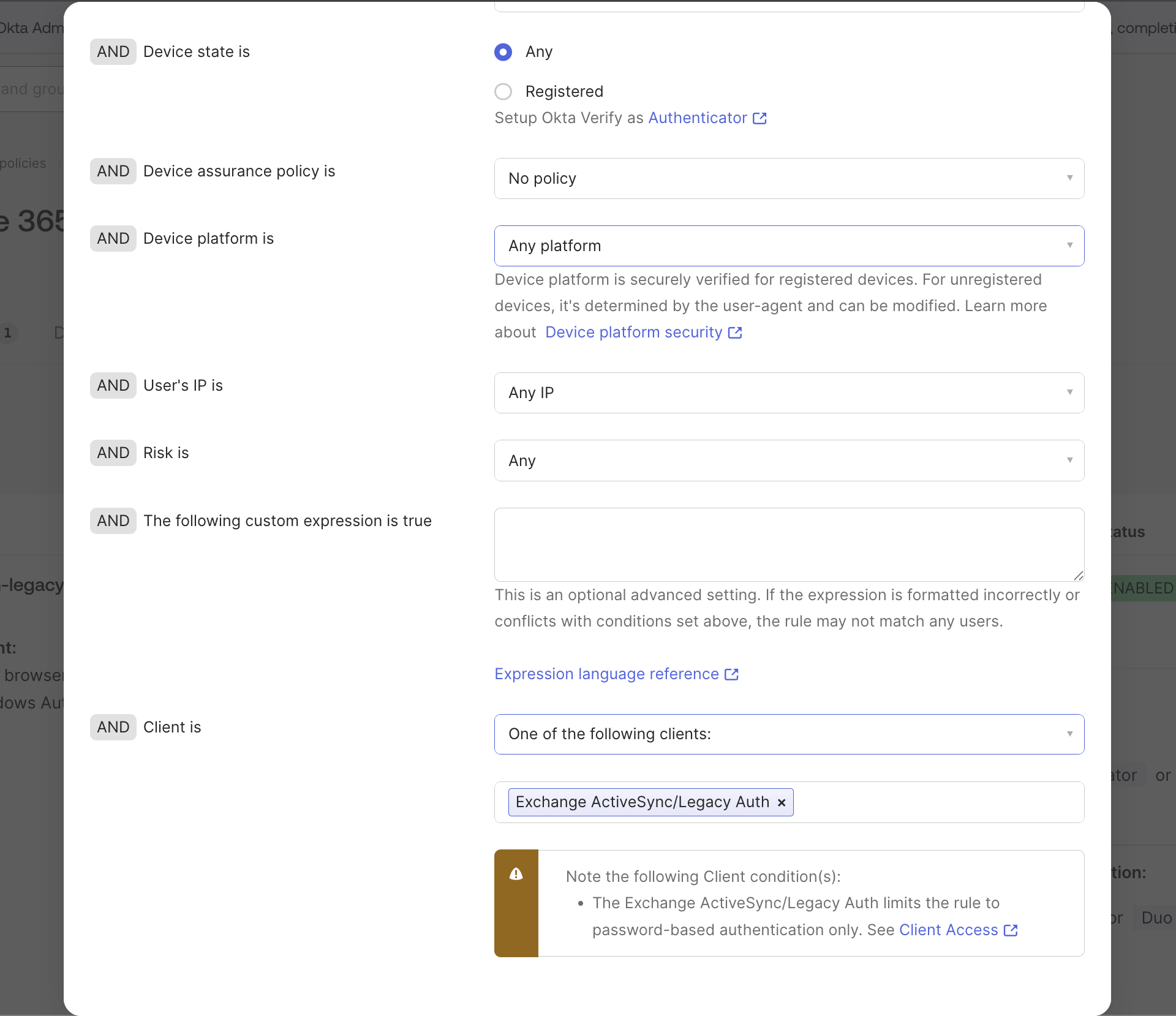 Legacy Auth Rule