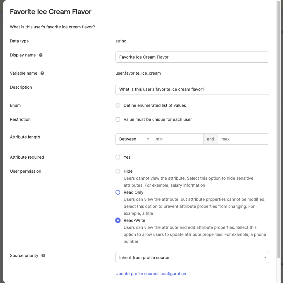 Profile Editor -> Okta User -> Add Attribute