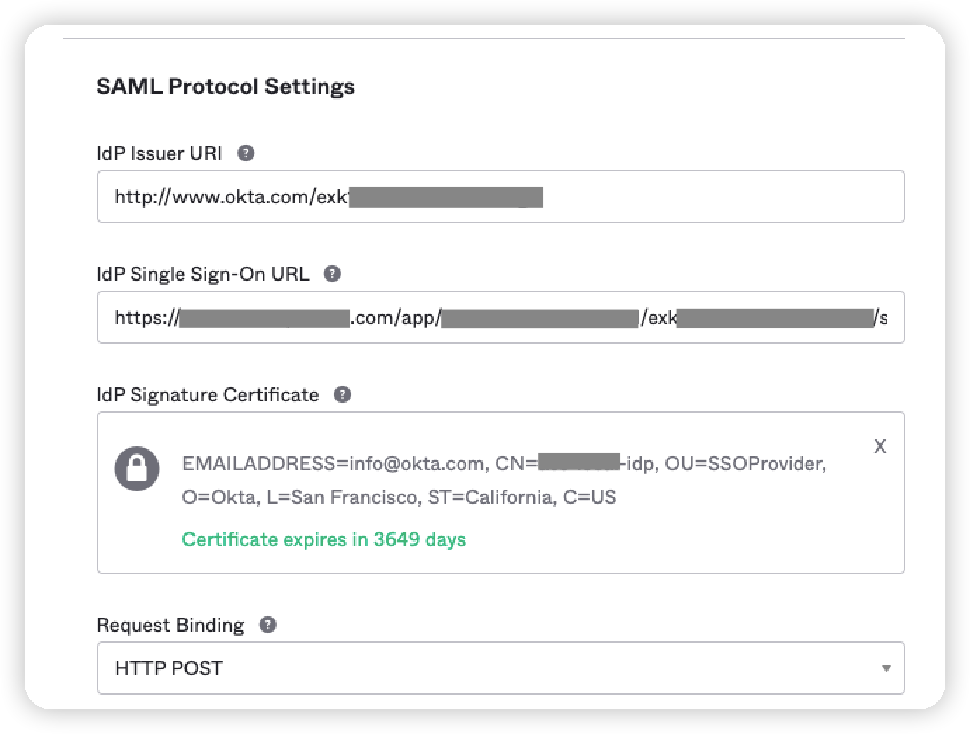 SAML Protocol Settings