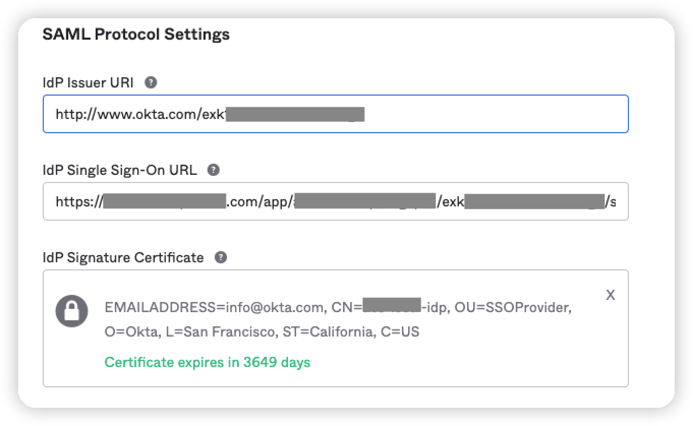 SAML Protocol Settings