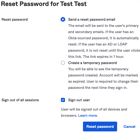 password reset
