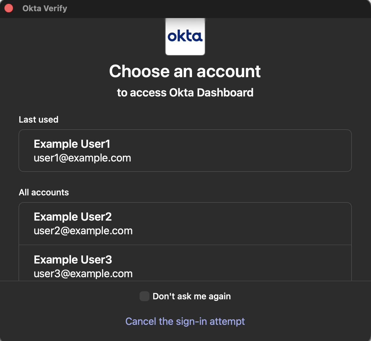 Okta Verify account picker interface