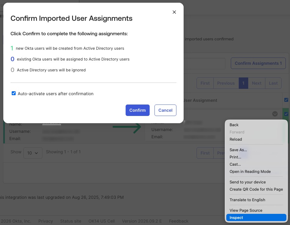 Inspect the Confirm Imported User Assignments