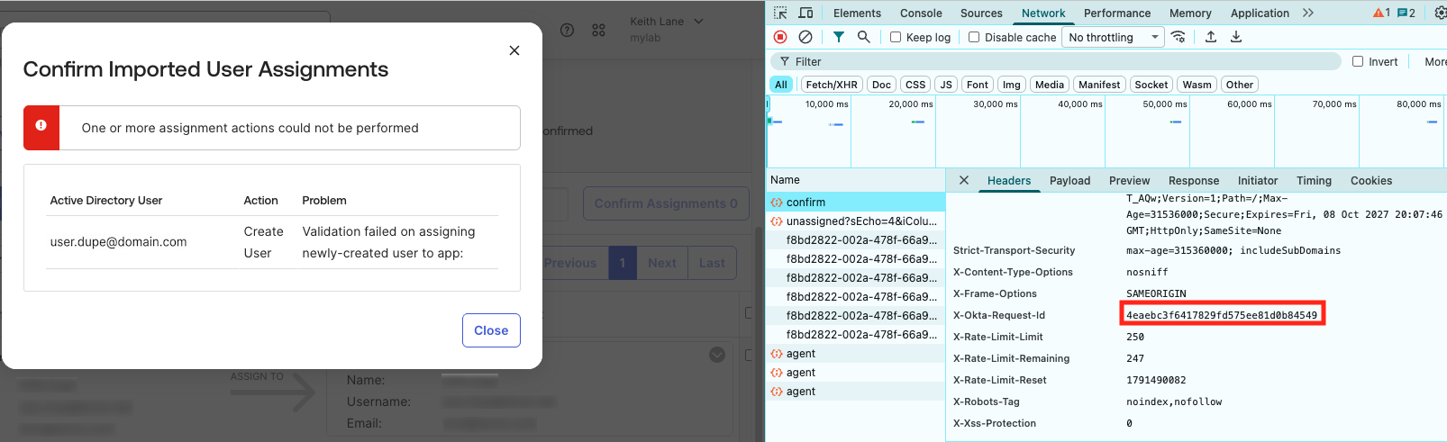 Confirm clicked in the Confirm Imported User Assignments