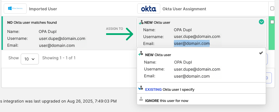 Conflicting User Email Highlighted