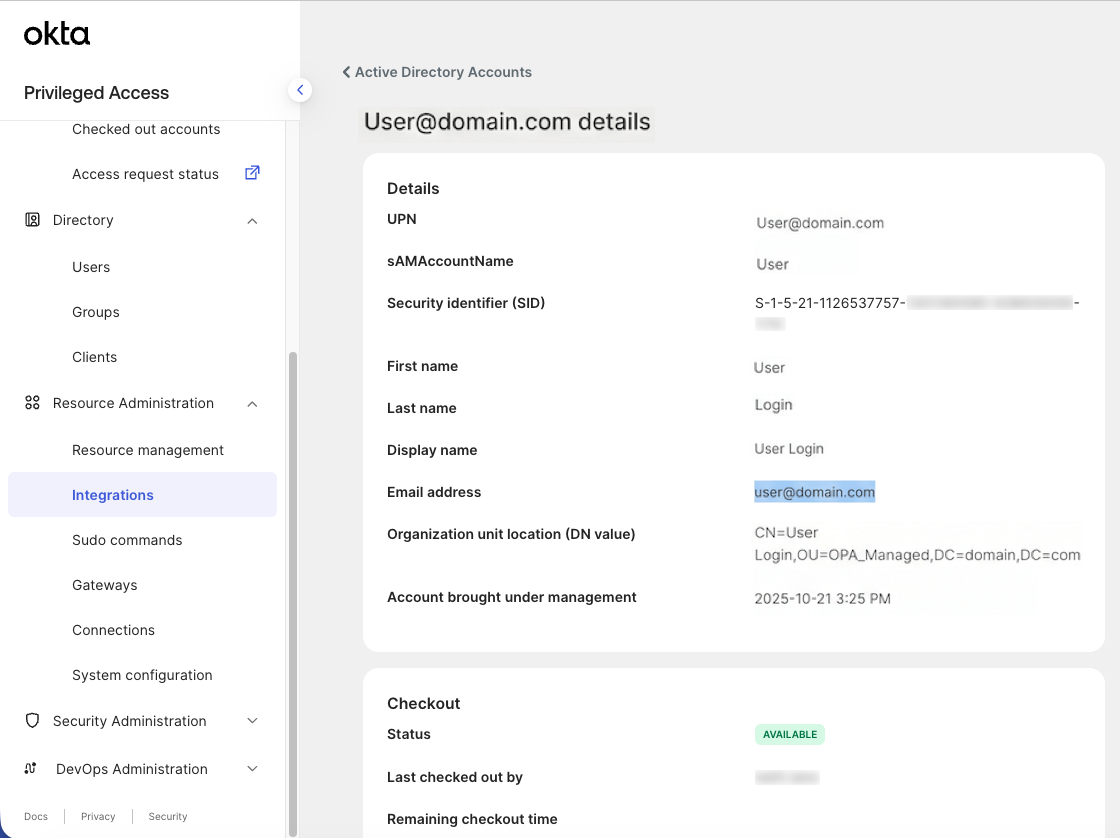 Account Details of Existing User