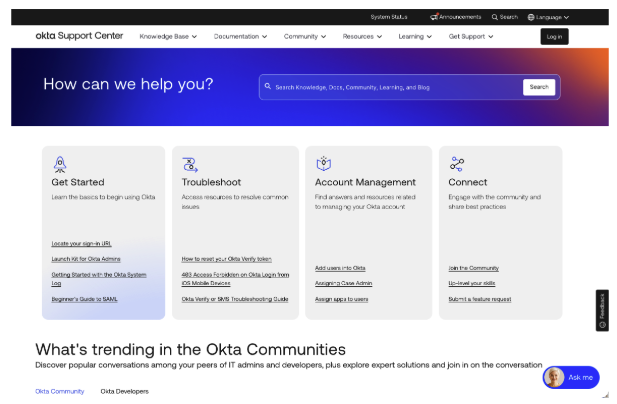 Okta Support Center with icon for agent